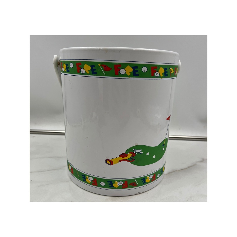 Vintage Georges Briard Golf Ice Bucket Fore Theme White Insulated Barware Lid
